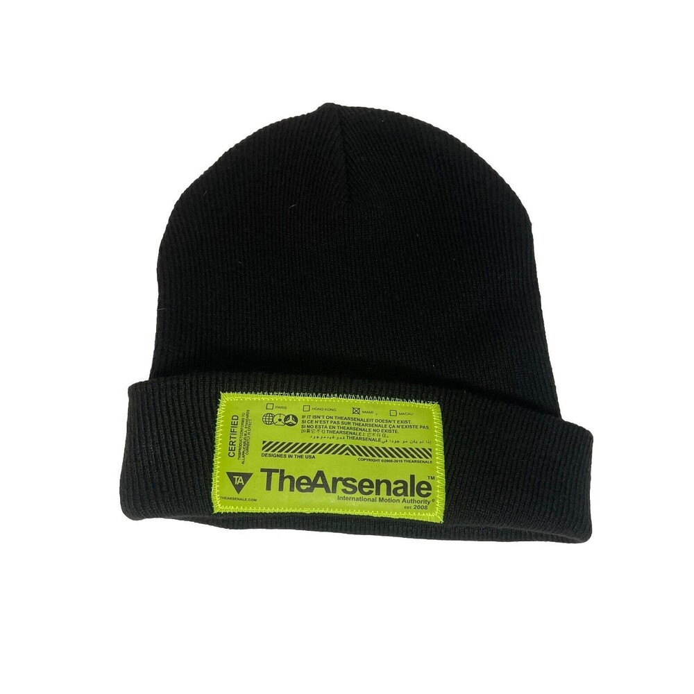 The Arsenale Black Beanie Knit Cap Neon Green Streetwear Unisex